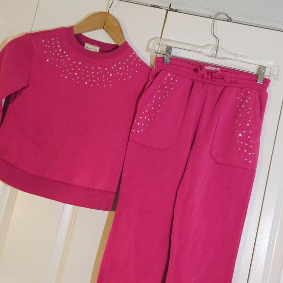 Btween Girls Size 10 Jogger Set Pink 2-Piece Fleece Rhinestones Sweat Set - Picture 2 of 13